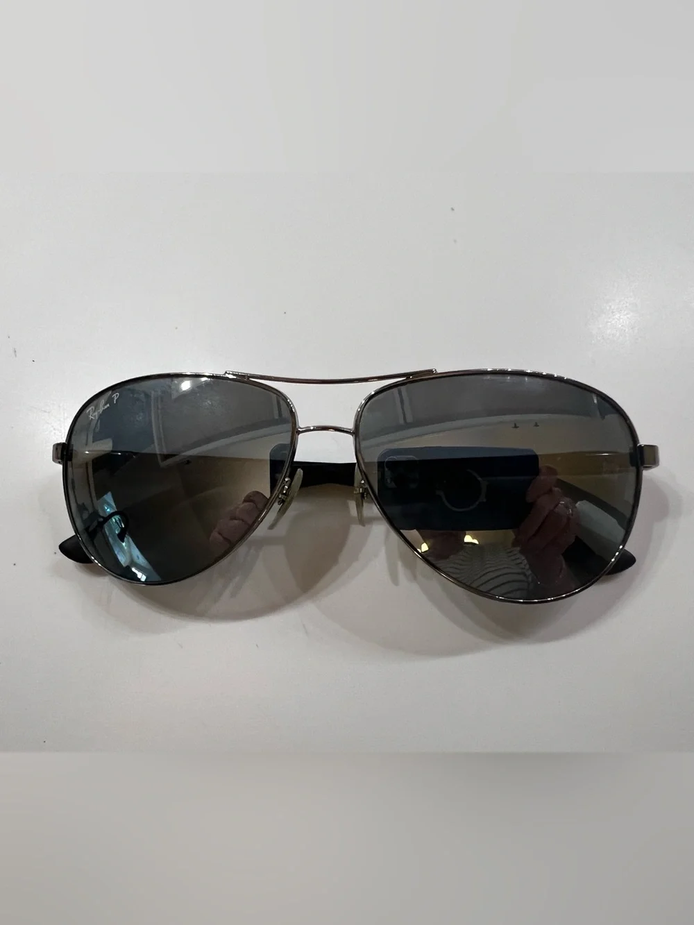 RAY-BAN AVIATOR MIRROR SUNGLASSES. GUNMETAL FRAME CUSTOM FIBRE LIKE NEW